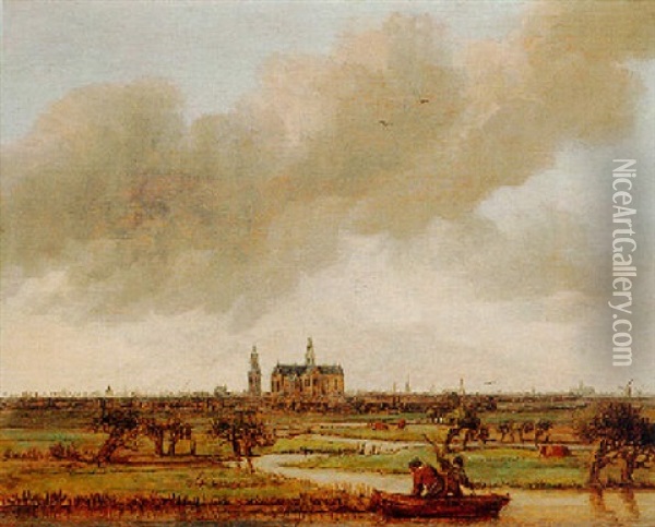 A View Of Haarlem Seen From The Polders Oil Painting - Anthony Jansz van der Croos