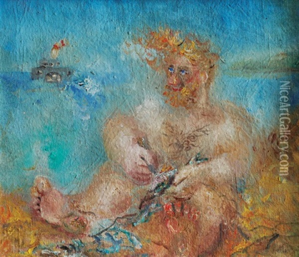 Fisherman Oil Painting - Grigorij Musatov