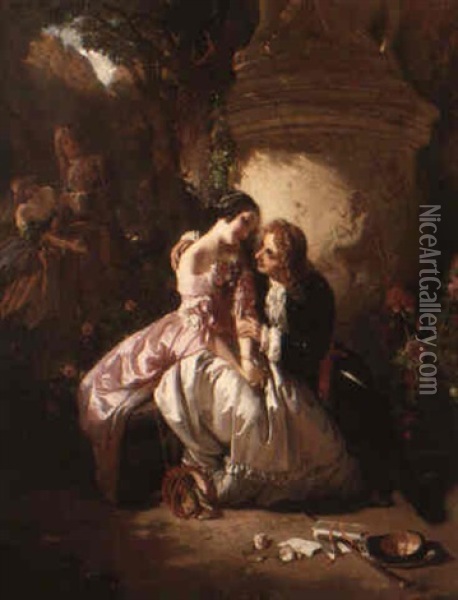 Courtship In The Garden Oil Painting - Henry Guillaume Schlesinger