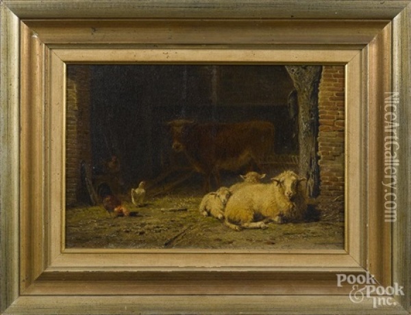 Barn Scene Oil Painting - Frans Lebret