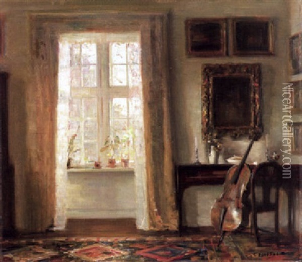 Interieur Mit Cello Oil Painting - Carl Vilhelm Holsoe