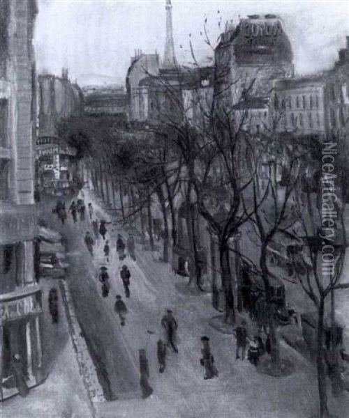 Boulevard Montparnasse, Paris Oil Painting - Lucien Adrion