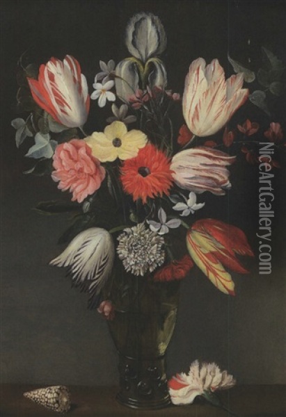 Bouquet De Fleurs Au Coquillage Oil Painting - Philippe de Marlier