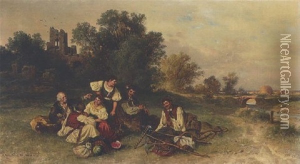 Rastende Bauern Oil Painting - Pal (Paul) Boehm