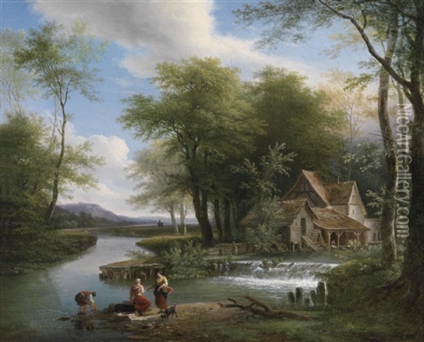 Eine Flusslandschaft Oil Painting - Louis Etienne Watelet