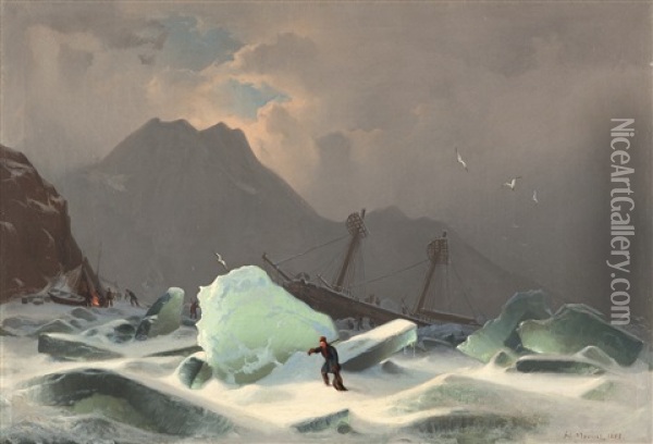 Der Schiffbruch Im Eismeer Oil Painting - Hermann Mevius
