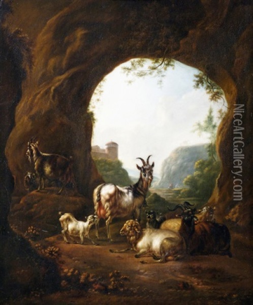 Ziegenherde In Einer Grotte Oil Painting - Willem Pietersz Buytewech