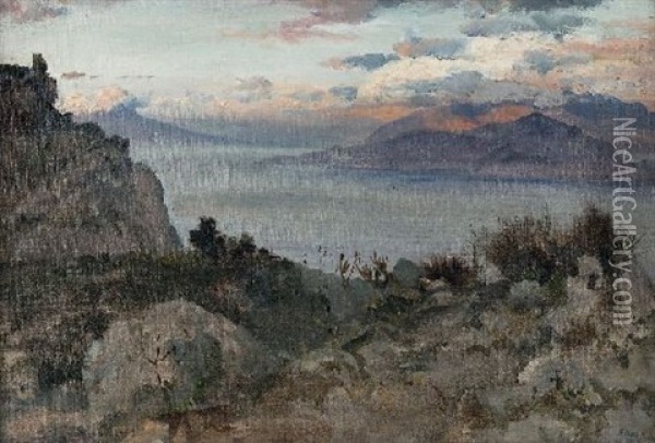Mediterrane Kustenlandschaft Oil Painting - Albert Hertel
