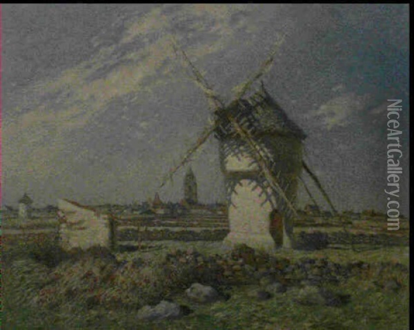 Paysage Au Moulin, (batz) Oil Painting - Ferdinand du Puigaudeau