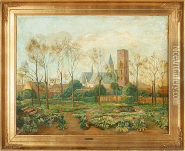 View Of Ribe Cathedral, Denmark Oil Painting - Johan Rohde