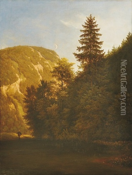 Evening Theme From The Alps Oil Painting - Johann Novopacky