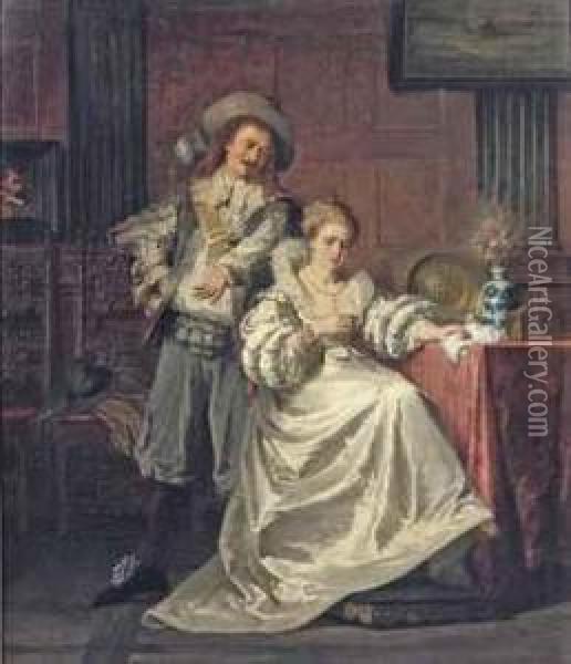 An Elegant Couple In An Interior Oil Painting - Gustav Curt Stever