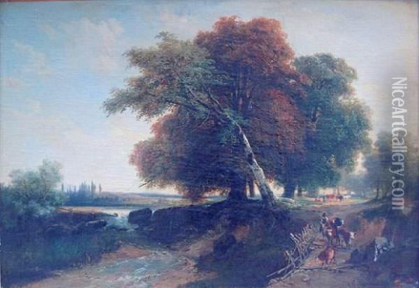 bord De Riviere  Oil Painting - Jules Louis Phillipe Coignet