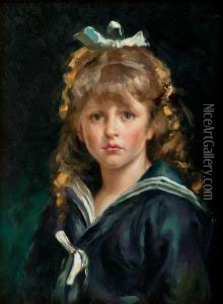 Girlin A Sailor Dress. Oil Painting - Dora Wahlroos
