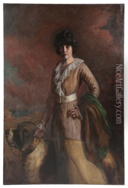 Standing Woman With Saint Bernard Oil Painting - Arthur Merton Hazard