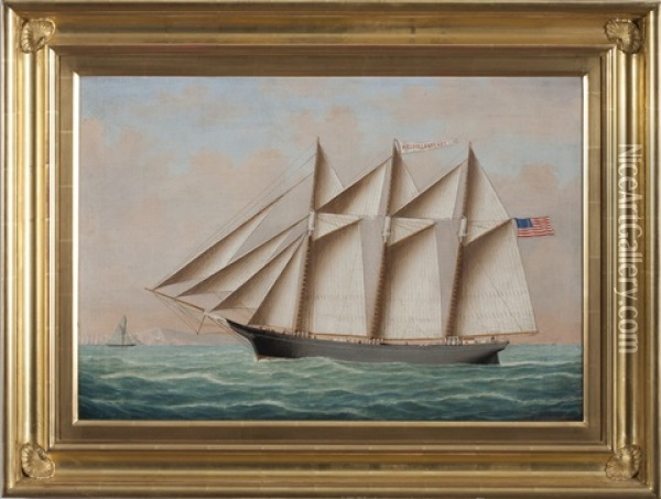The American Schooner Melville Bryant Of Long Island Oil Painting - John Frederick Loos