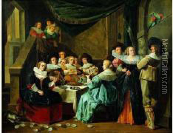 Reunion Galante Dans Un Palais Classique Oil Painting - Cornelis Verbeeck