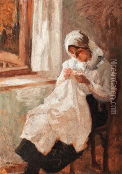 Cusatoreasa Oil Painting - Ipolit Strambulescu (Strambu)