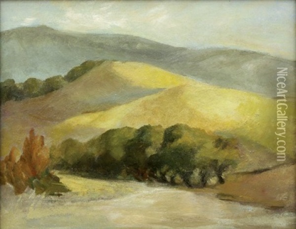 Hills Over The Carmel River Oil Painting - August Gay