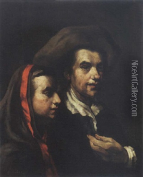 A Humble Couple Oil Painting - Theodule Ribot