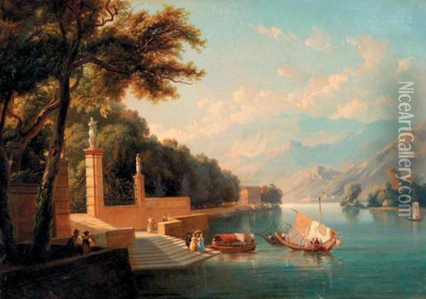 Vue D'un Lac Italien Oil Painting - Jean-Charles Joseph Remond