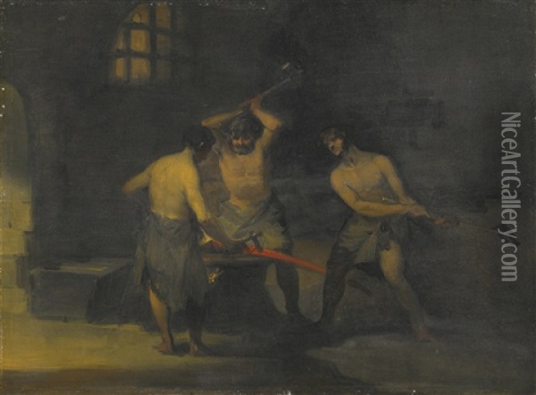 The Forge Oil Painting - Francisco Goya