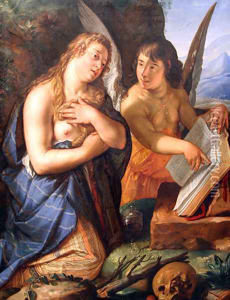 The Penitent Magdalene and an Angel Oil Painting - Hendrick Goltzius