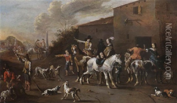 The Return After The Hunt Oil Painting - Simon Johannes van Douw