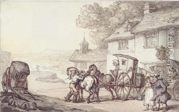 Journeying From A Coastal Inn Oil Painting - Thomas Rowlandson