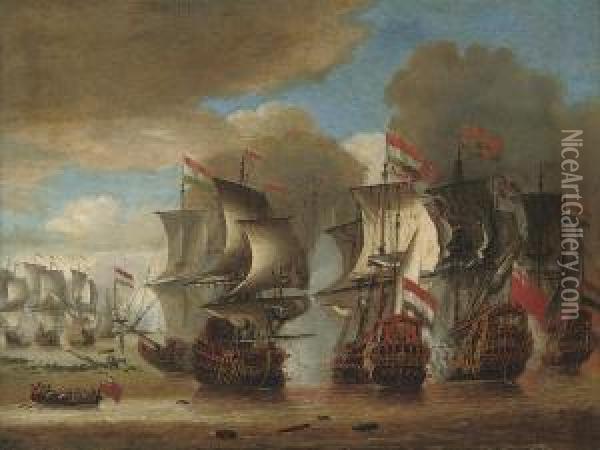 The Battle Of Solebay, 28th May 1672; The English Flagship Oil Painting - Pieter Cornelisz van Egmont