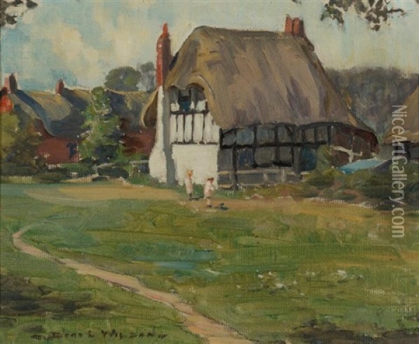The Artist's English Home Oil Painting - Dora Lynell A. Wilson