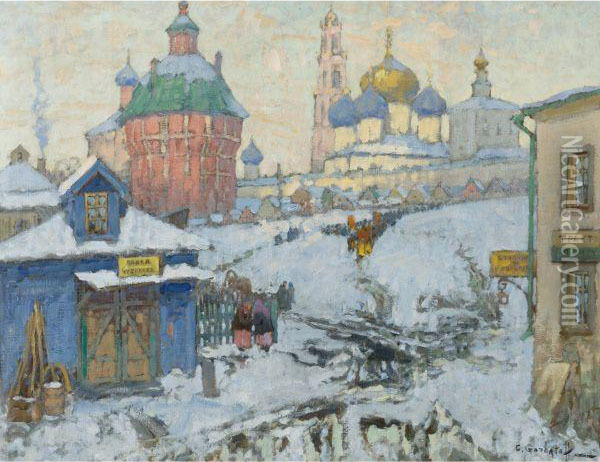 View Of Troitse-sergiyeva Lavra Oil Painting - Konstantin Ivanovich Gorbatov