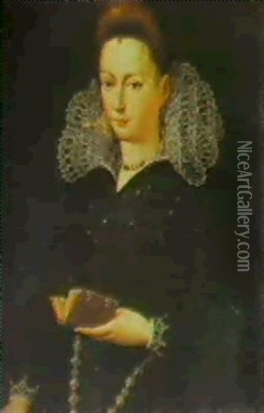Portrait Of A Lady Holding A Book Oil Painting - Alessandro di Cristofano Allori