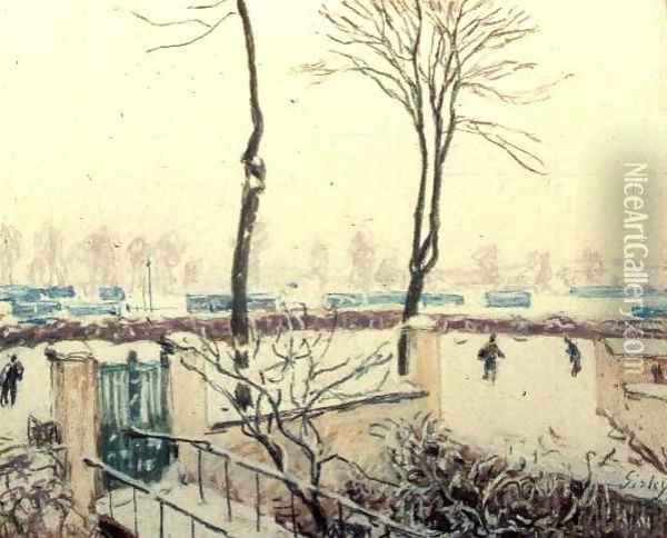 Snow Scene at Moret, c.1894 Oil Painting - Alfred Sisley
