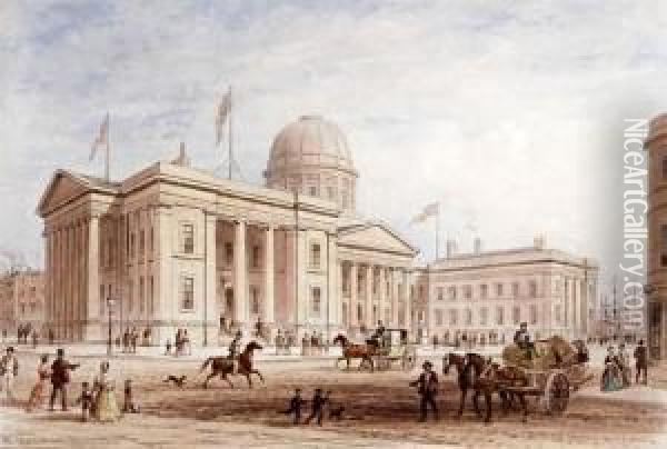 'the Custom House, Liverpool' And 'st. George's Hall, Liverpool Oil Painting - Thomas Hosmer Shepherd