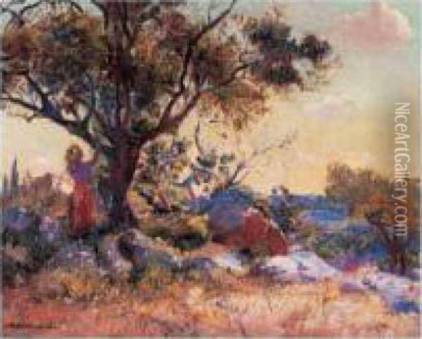 La Cueillette Des Olives Oil Painting - Frederic Montenard