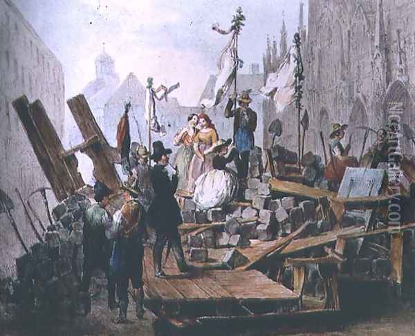 Barricades in the Stephansplatz, Vienna, 1848 Oil Painting - Edouard Ritter