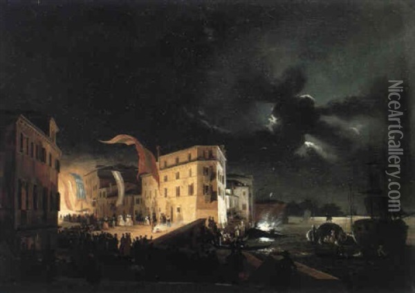 Festa Notturna Di S. Pietro Di Castello Oil Painting - Ippolito Caffi