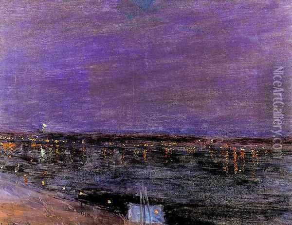 El puerto de El Havre de noche Oil Painting - Aureliano de Beruete y Moret