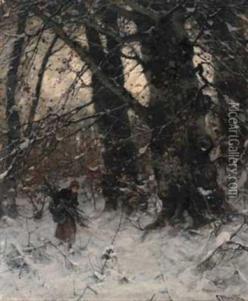 Vedsanking I Skogen Oil Painting - Ludwig Munthe