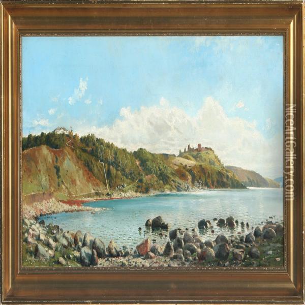 Coastal Scenery From Bornholm At Hamershus Castle Oil Painting - Henry Brokmann-Knudsen