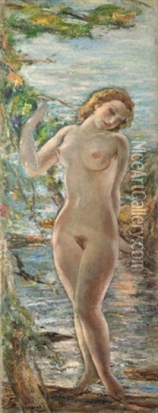 Femme Nue Debout Oil Painting - Yasushi Tanaka