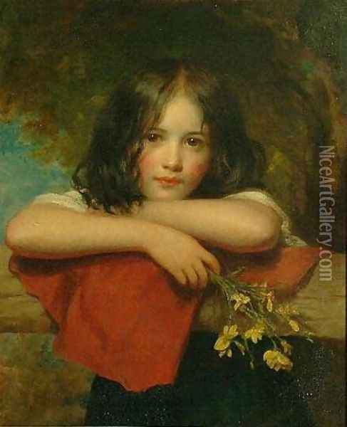 Portrait of a young girl leaning on a stone ledge Oil Painting - Charles Baxter