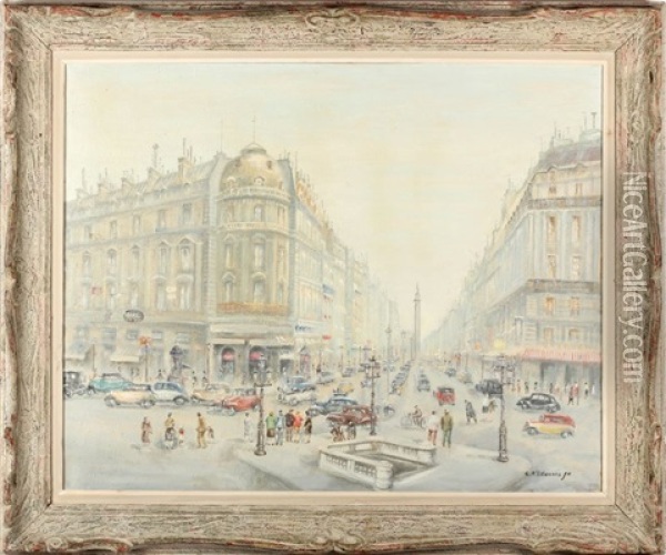 Rue De La...paix Et Colonne Vendome Oil Painting - Cesar A. Villacres
