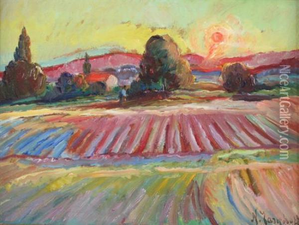 Sunrise Over Furrowed Fields Oil Painting - Nikolai Aleksandrovich Tarkhov