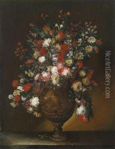 A Still Life Of Flowers In A Gildedvase Oil Painting - Margherita Caffi