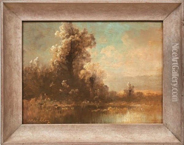 Landschaft Mit Weiher Oil Painting - Oskar Mulley