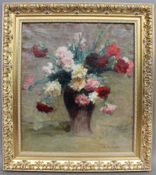 Bouquet D'oeillets Dans Un Vase Oil Painting - Achille Theodore Cesbron