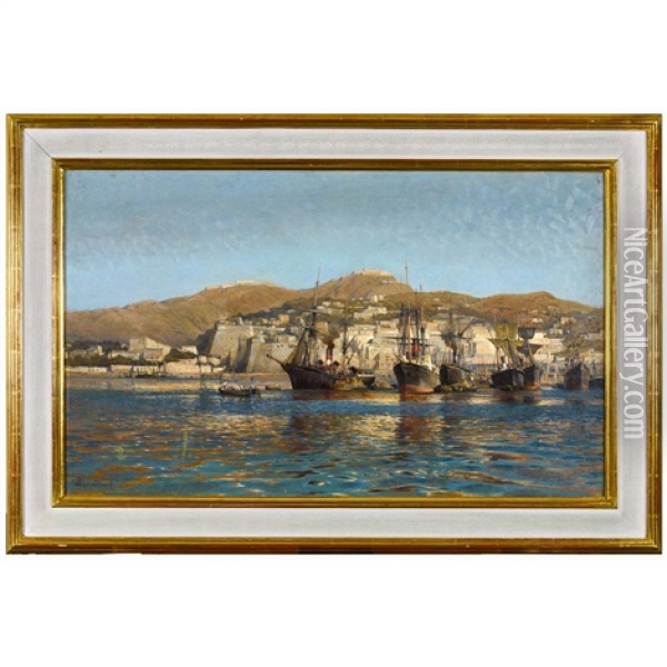 Vue Du Port Oil Painting - Jean-Baptiste-Arthur Calame