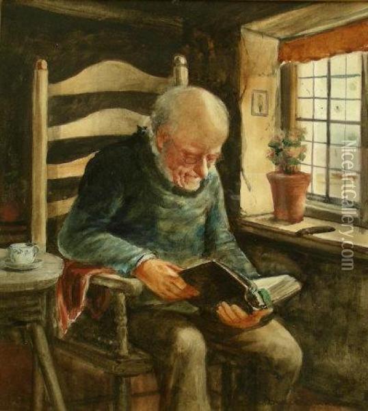 Fisherman Reading Oil Painting - David W. Haddon
